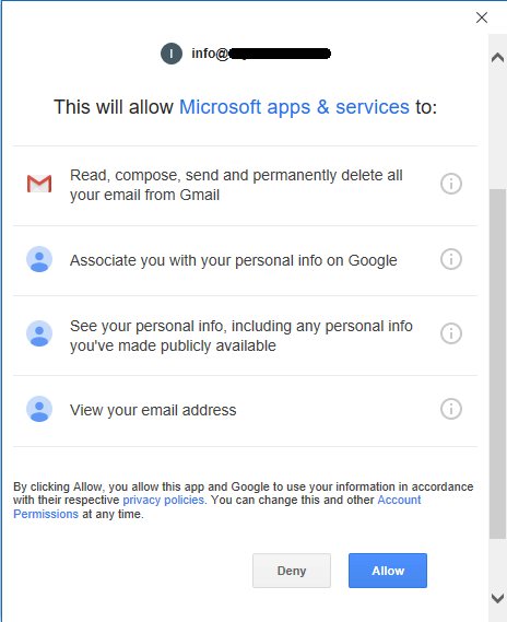 Google Allow Access for Microsoft